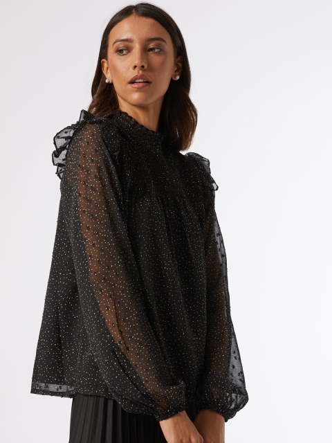 

DOROTHY PERKINS Women Black Printed Dobby Weaved Top