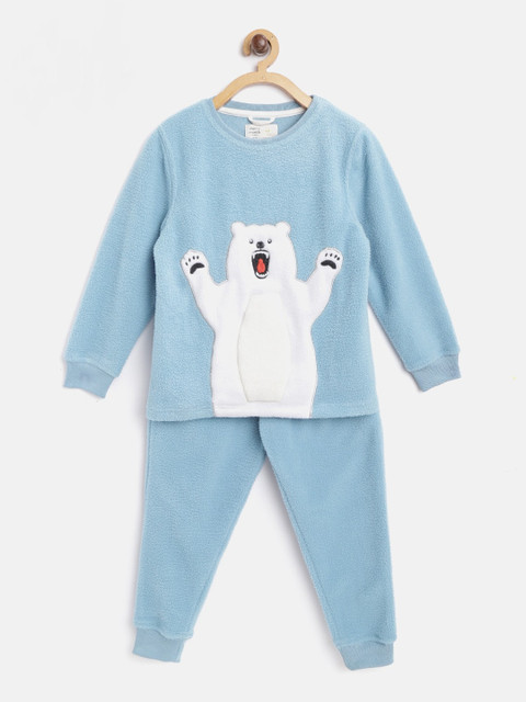 

Cherry Crumble Boys Blue & White Printed Night suit