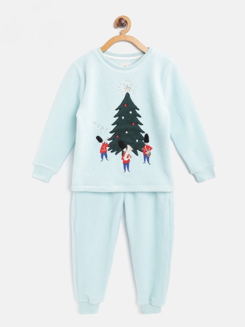 

Cherry Crumble Girls Turquoise Blue & Green Printed Night Suit