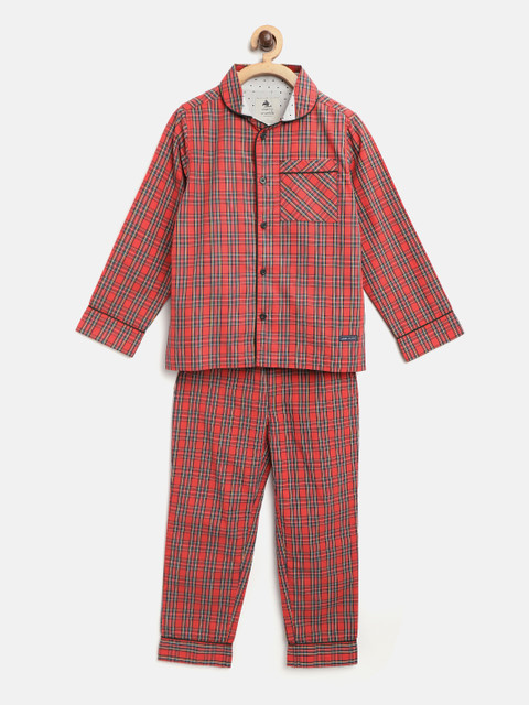 

Cherry Crumble Boys Red & Black Checked Night suit