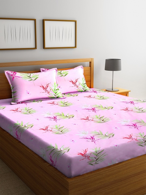 

SWHF Pink Floral 180 TC Cotton 1 Queen Bedsheet with 2 Pillow Covers
