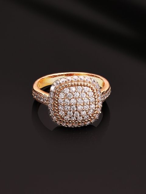 

Rubans Gold-Plated White CZ-Studded Handcrafted Statement Ring