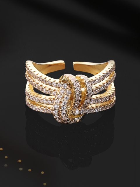 

Rubans Gold-Plated White CZ-Studded Handcrafted Adjustable Finger Ring