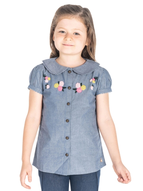 

Cherry Crumble Girls Blue Solid Shirt Style Top