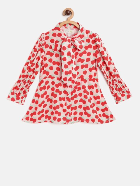 

Cherry Crumble Girls Peach-Coloured Printed Peplum Top