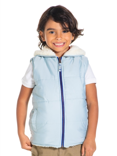 

Cherry Crumble Boys Blue & Cream-Coloured Solid Reversible Padded Jacket