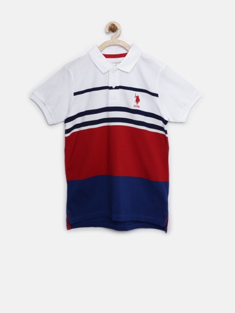 

U.S. Polo Assn. Kids Boys White Colourblocked Polo Pure Cotton T-shirt