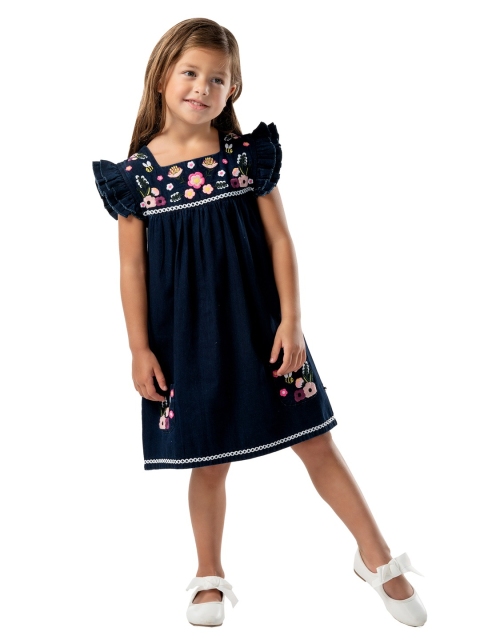 

Cherry Crumble Girls Blue Embroidered A-Line Dress