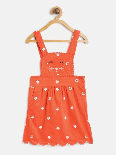 

Cherry Crumble Girls Orange Embroidered Pinafore Dress