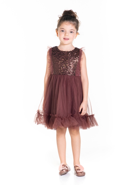 

Cherry Crumble Girls Brown Solid Fit and Flare Dress