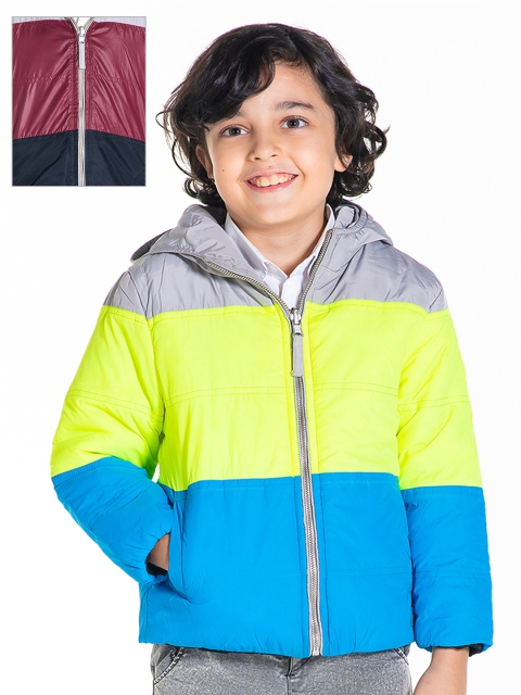 

Cherry Crumble Boys Grey & Blue Colourblocked Reversible Padded Jacket