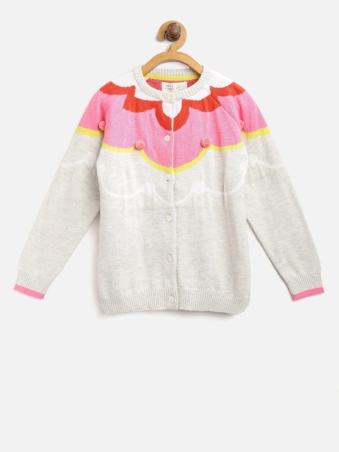 

Cherry Crumble Girls Multicoloured Self Design Cardigan Sweater, Multi