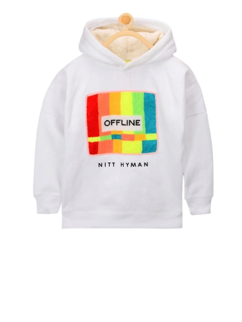 

Cherry Crumble Boys White Printed Hooded Sweatshirt