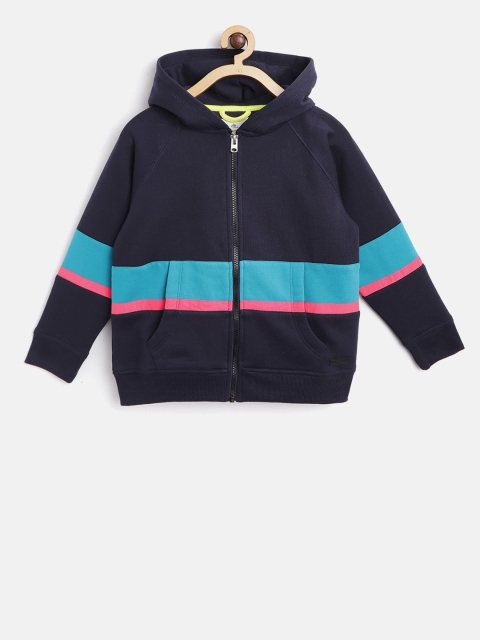 

Cherry Crumble Boys Navy Blue & Pink Colourblocked Hooded Sweatshirt