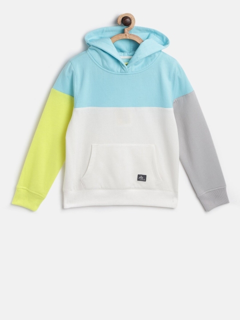 

Cherry Crumble Boys White & Blue Colourblocked Hooded Sweatshirt