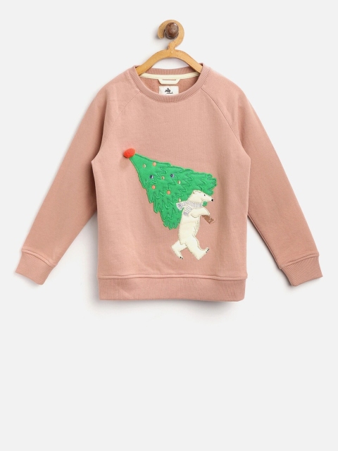 

Cherry Crumble Girls Peach Self Design Sweatshirt