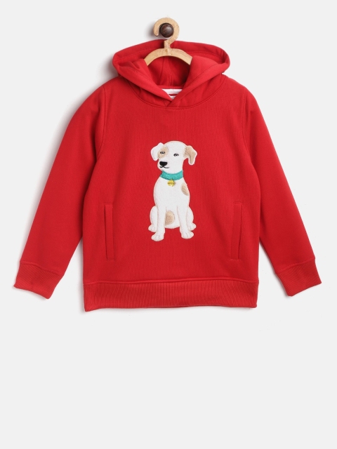 

Cherry Crumble Boys Red & White Self Design Hooded Sweatshirt