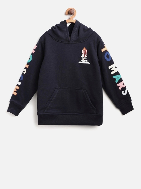 

Cherry Crumble Boys Navy Blue Printed Hooded Sweatshirt