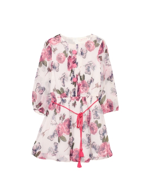 

My Little Lambs Girls White Floral Print A-Line Dress