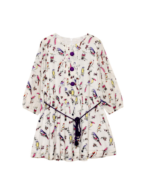 

My Little Lambs Girls White Bird Print Fit & Flare Dress