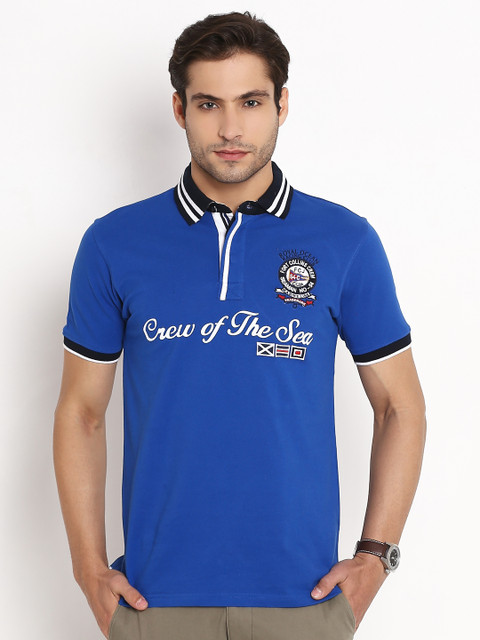 

Fort Collins Blue Printed Detail Polo T-shirt