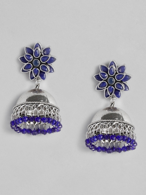 

Anouk Blue & Silver-Plated Oxidised Dome Shaped Jhumkas