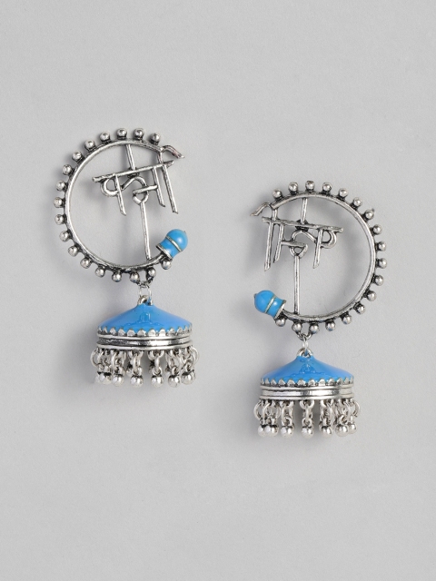 

Anouk Oxidized Silver-Plated Blue Dome Shaped Jhumkas