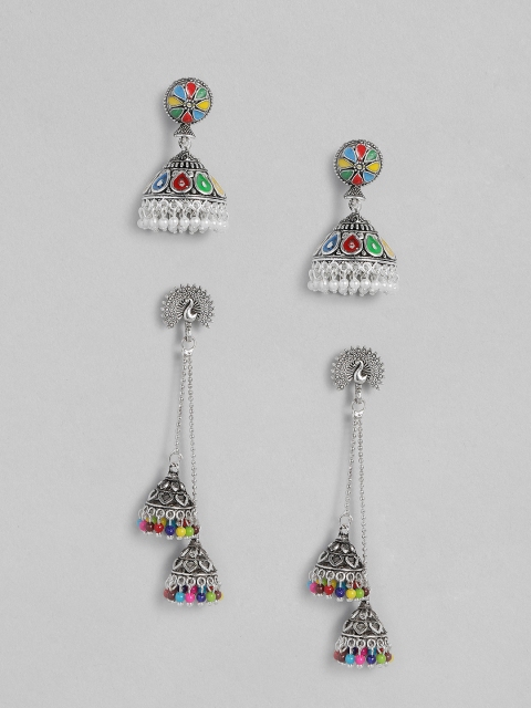 

Anouk Set Of 2 Silver-Plated Beaded Dome Shaped Jhumkas