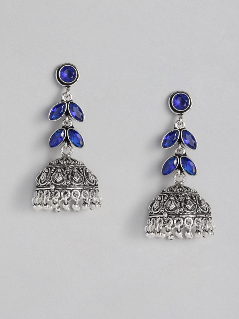 

Anouk Blue Oxidized Silver-Plated Studded Dome Shaped Jhumkas