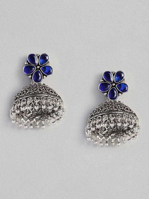

Anouk Blue & Silver-Plated Oxidised Dome Shaped Jhumkas