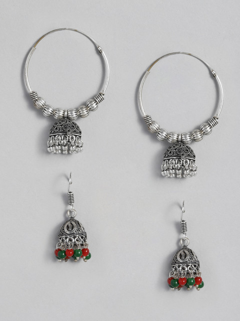 

Anouk Set of 2 Silver-Toned Oxidised Dome Shaped Jhumkas