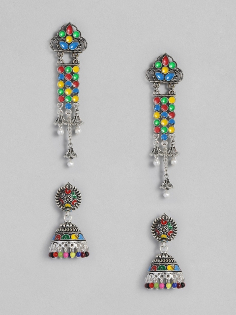 

Anouk Multicolored Set Of 2 Silver-Plated Meenakari Beaded Earrings, Multi