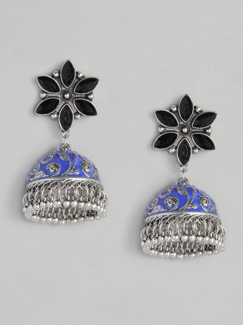 

Anouk Oxidized Silver-Plated Blue Dome Shaped Jhumkas