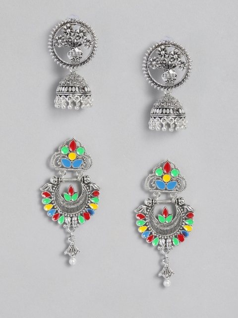 

Anouk Set Of 2 Oxidised Silver-Plated Drop Earrings