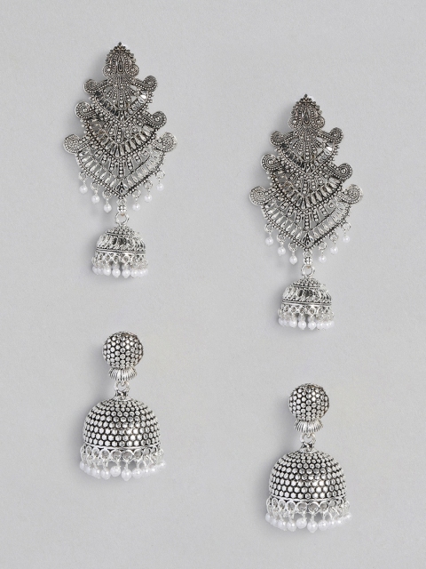 

Anouk Set of 2 Silver-Plated Oxidised Dome Shaped Jhumkas