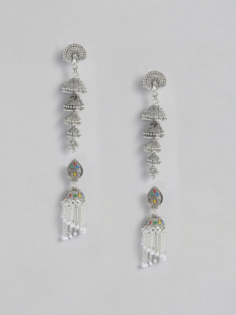 

Anouk Set Of 2 Oxidised Silver-Plated Beaded Dome Shaped Jhumkas