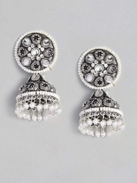 

Anouk White Silver-Plated Oxidised Dome Shaped Jhumkas