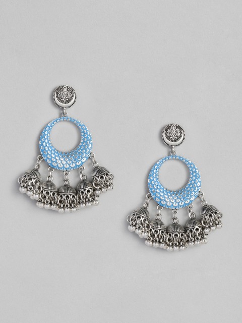 

Anouk Blue Oxidized Silver-Plated Meenakari Classic Drop Earrings