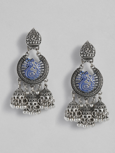 

Anouk Blue Silver-Plated Oxidised Dome Shaped Jhumkas