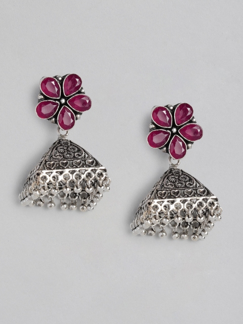 

Anouk Pink Oxidized Silver-Plated Studded Dome Shaped Jhumkas