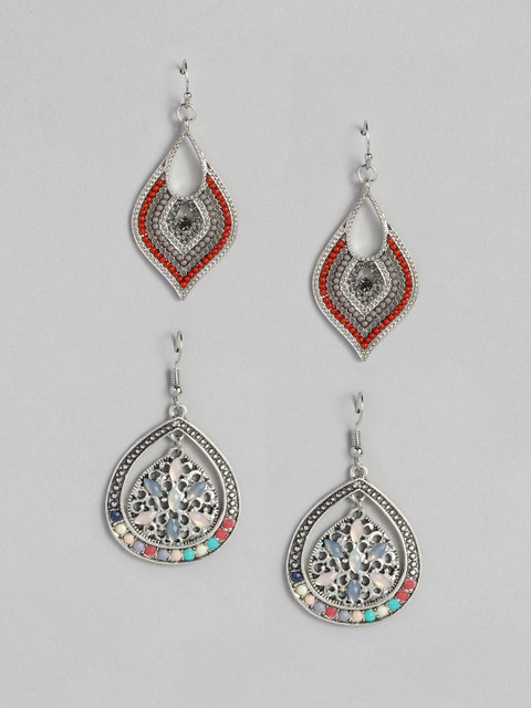 

Anouk Set of 2 Oxidized Silver-Plated Beaded Earrings, Multi
