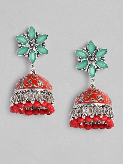 

Anouk Oxidized Silver-Plated Orange Enamelled Dome Shaped Jhumkas