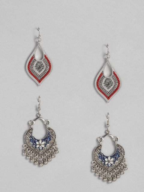 

Anouk Set of 2 Oxidized Silver-Plated Earrings, Red