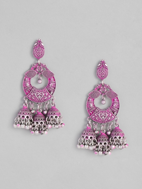 

Anouk Silver-Plated Pink Dome Shaped Jhumkas