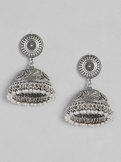 

Anouk Oxidized Silver-Plated Dome Shaped Jhumkas
