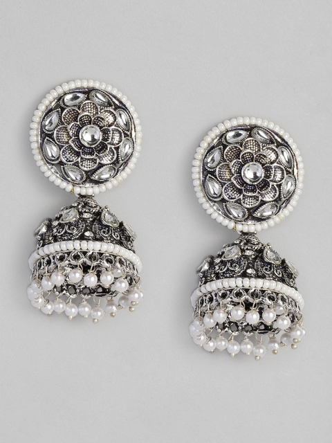 

Anouk Oxidized Silver-Plated Dome Shaped Jhumkas