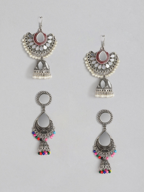 

Anouk Set of 2 Oxidized Silver-Plated Mirror Jhumkas, Multi