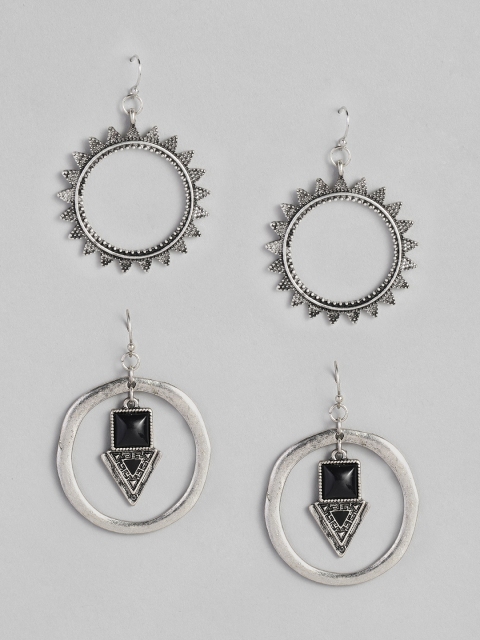 

Anouk Set of 2 Oxidized Silver-Plated Circular Drop Earrings
