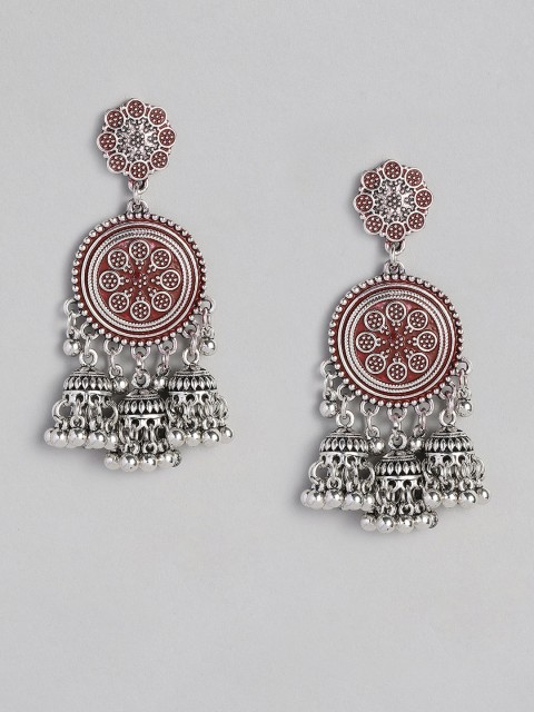 

Anouk Red Oxidized Silver-Plated Meenakari Classic Drop Earrings