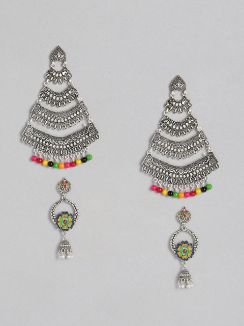 

Anouk Set of 2 Oxidized Silver-Plated Beaded Classic Drop Earrings, Multi